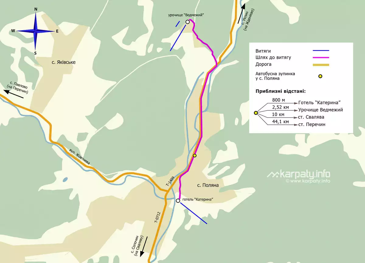 Карта спусків у с. Поляна